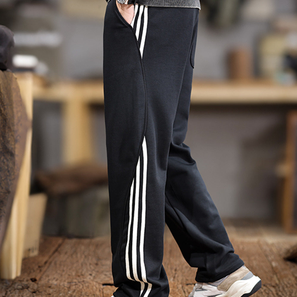 秋冬新款美式復古潮流側條紋休閑褲男寬松直筒運動褲百搭情侶長褲