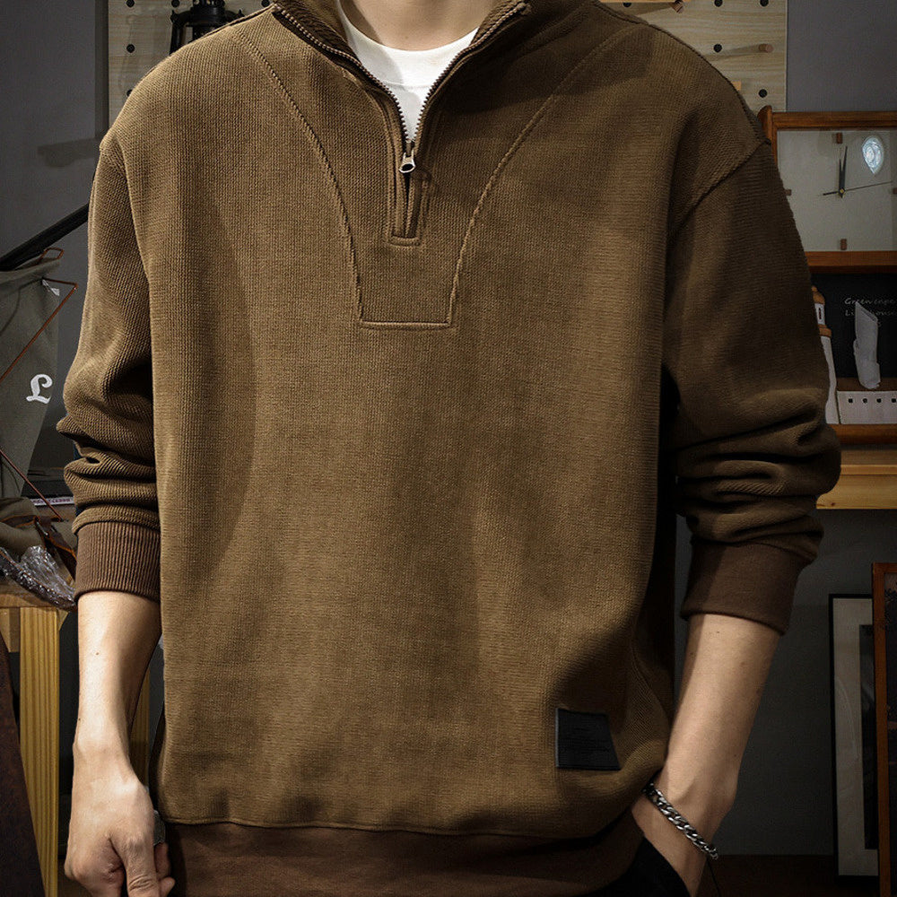 美式潮流半拉鏈設計衛衣男寬松大碼立領上衣秋冬百搭套頭外套