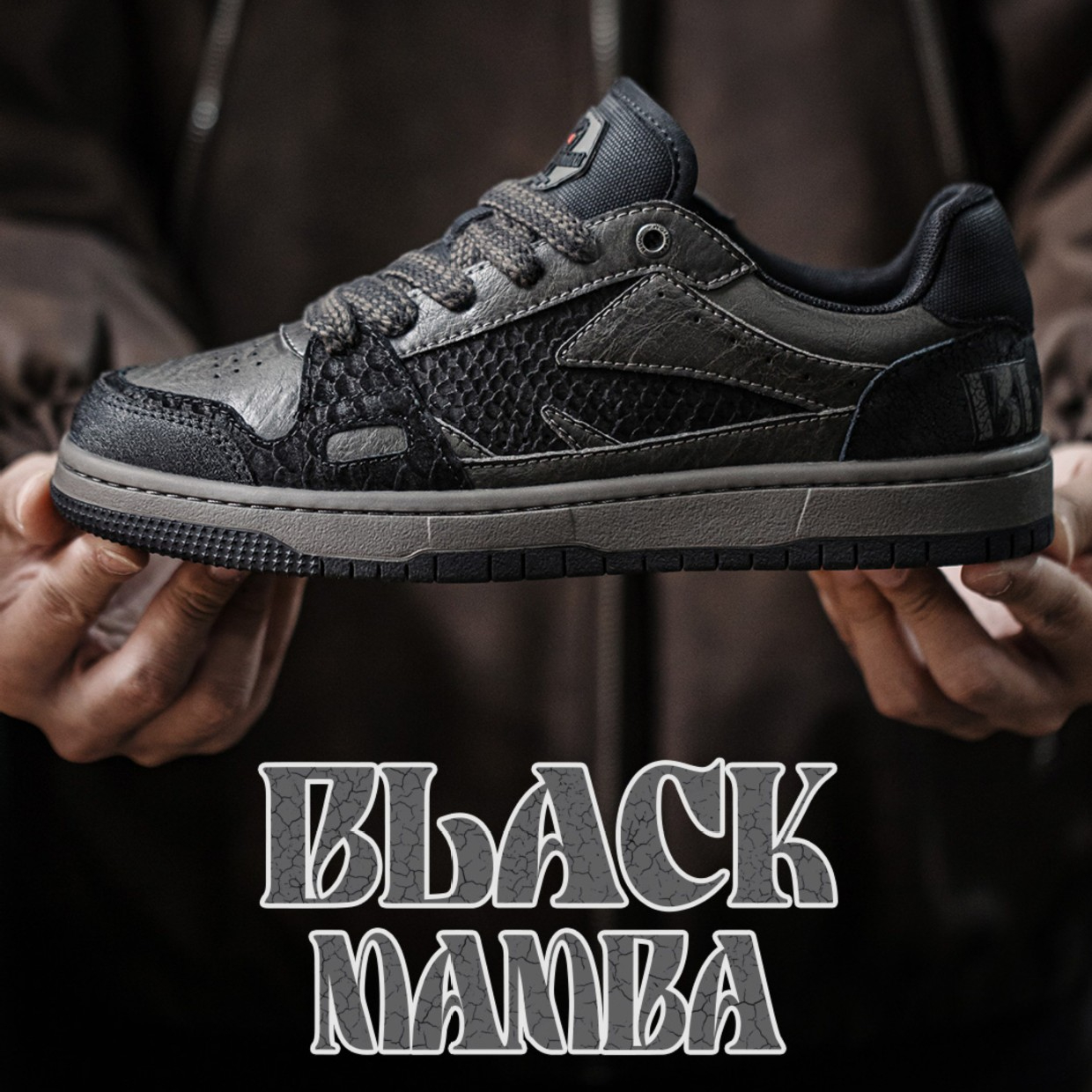 蛇年黑曼巴新款男鞋秋冬低幫防滑平底百搭設計感黑色休閒板鞋
