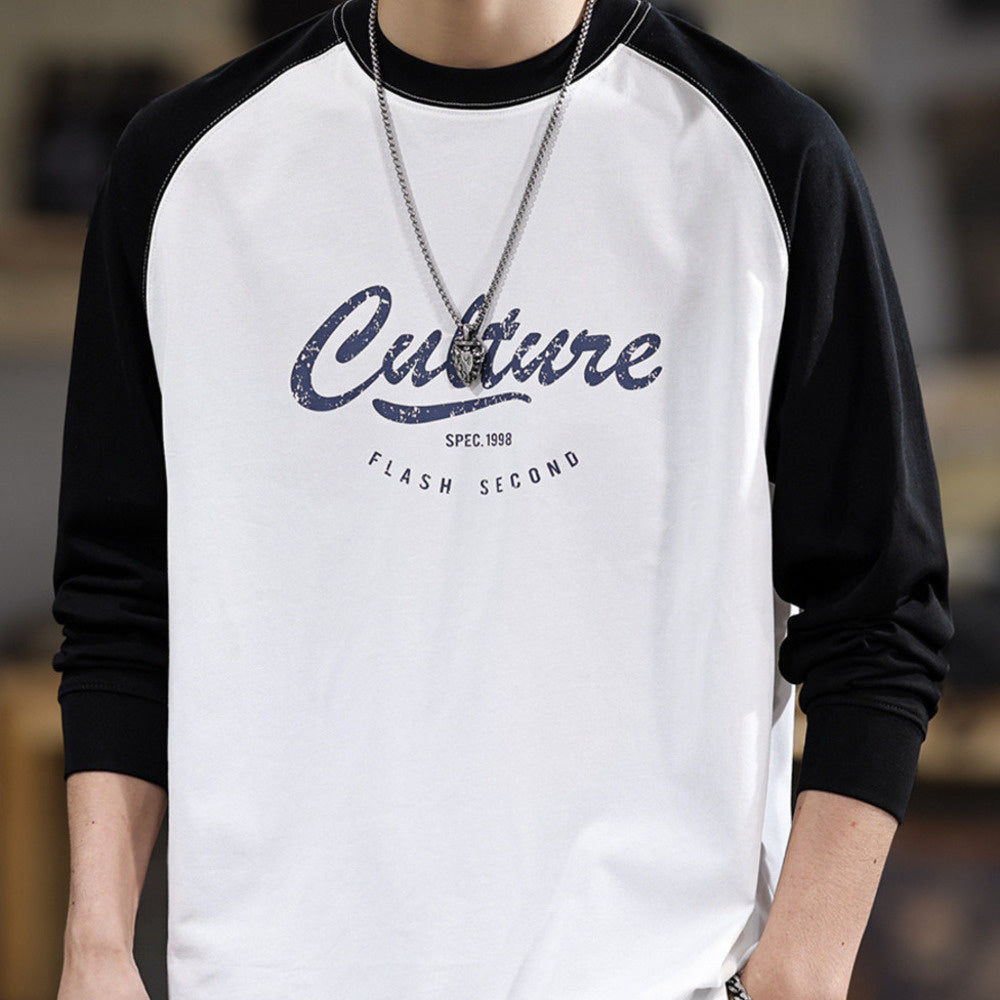 春季新款280克純棉休閑男士長袖t恤美式寬松潮流百搭撞色衛衣