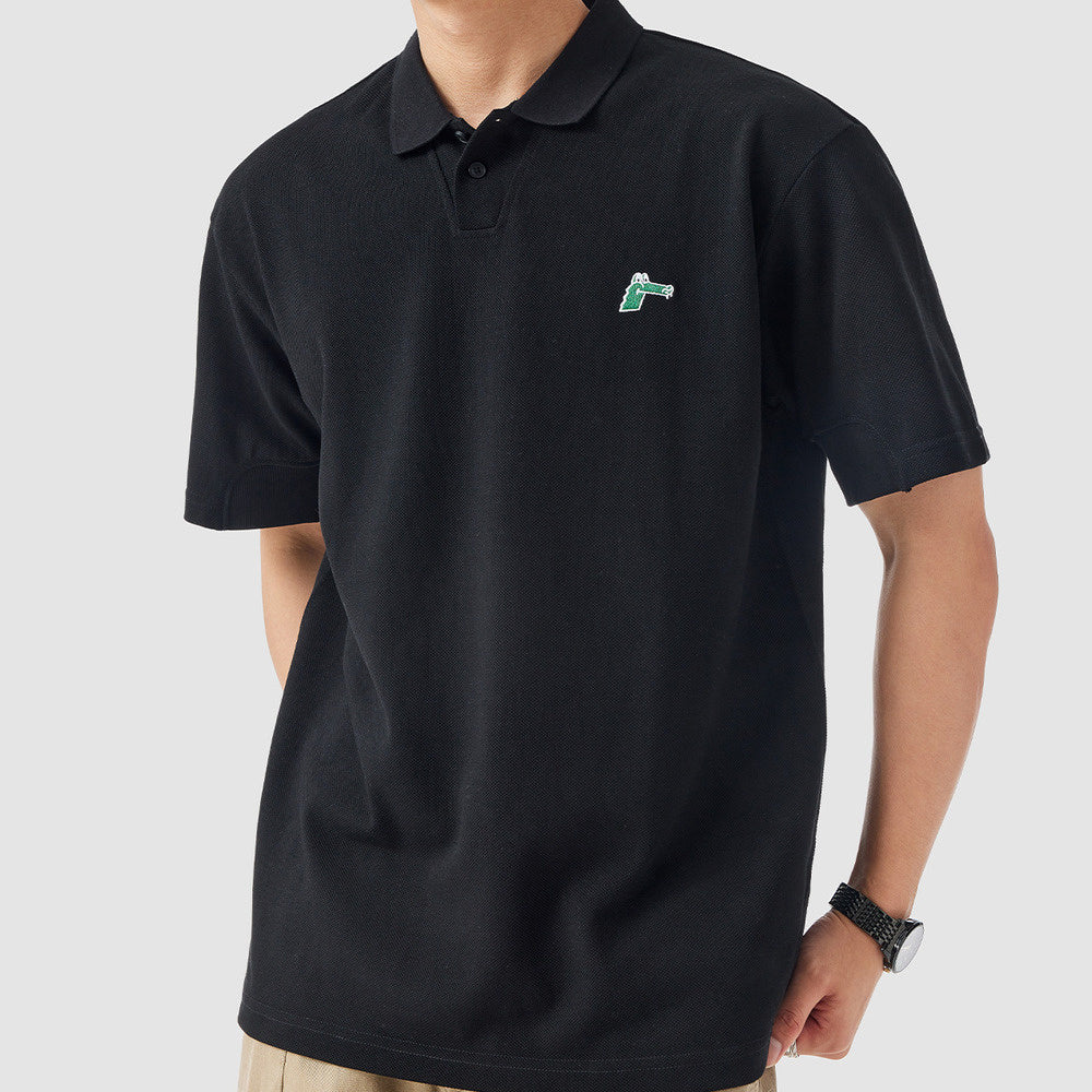 高端美式polo衫短袖男夏季寬松ins潮牌肌理感翻領T恤