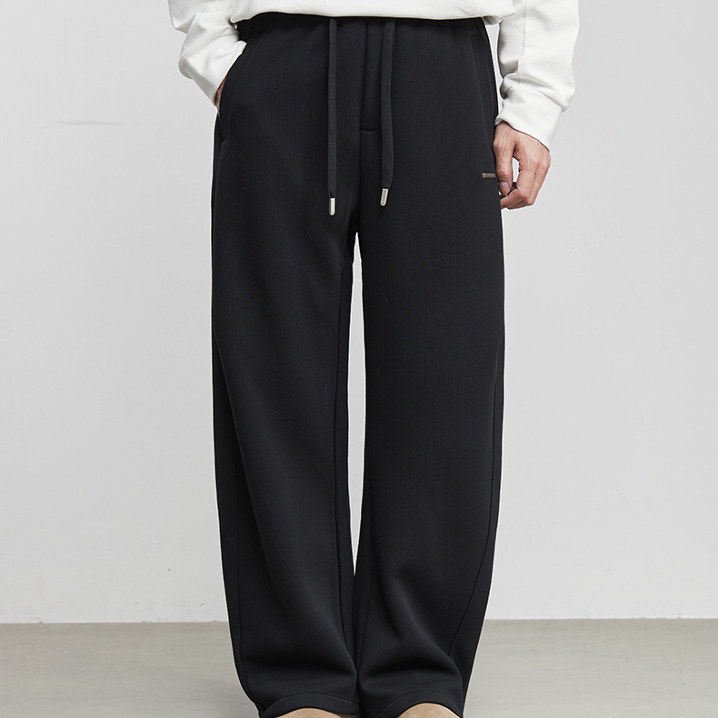 280g寬鬆抽繩休閒褲春季男小標裝飾純色簡約百搭衛褲運動長褲