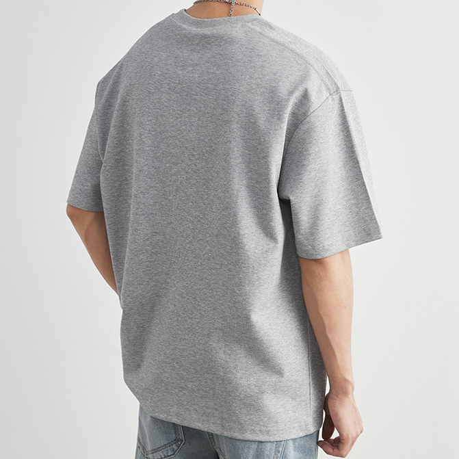 輕熟風三角貼標T恤男夏季重磅220g棉紡圓領寬鬆舒適透氣短袖