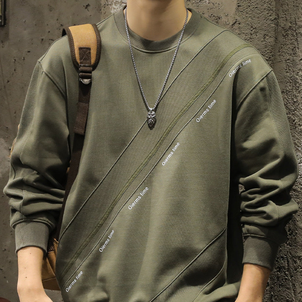 高级感美式圆领春秋季新款宽松大码拼接卫衣