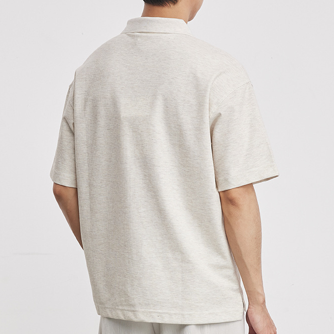 重磅220g華夫格POLO衫男夏季寬鬆翻領透氣親膚純色基礎款短袖