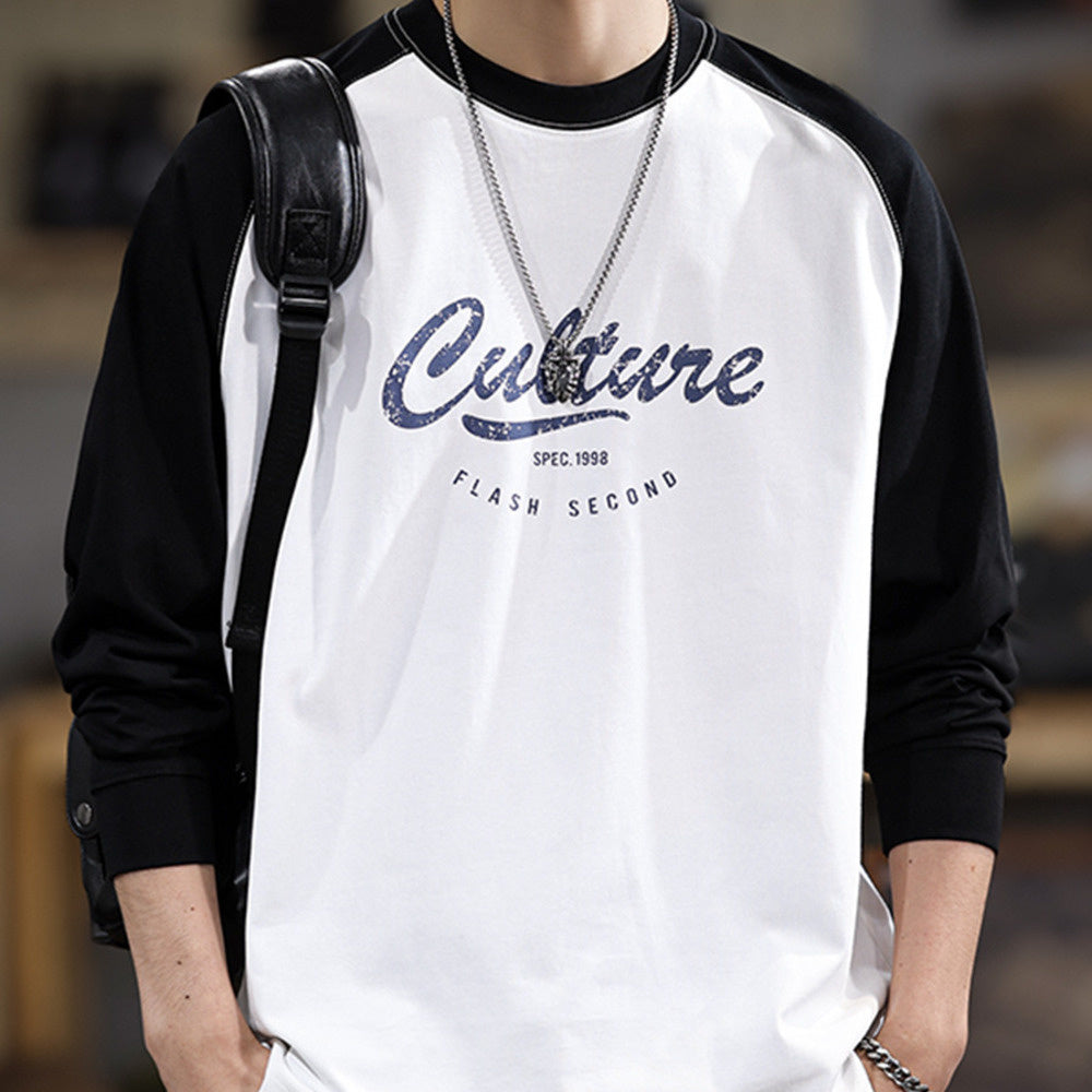 春季新款280克純棉休閑男士長袖t恤美式寬松潮流百搭撞色衛衣