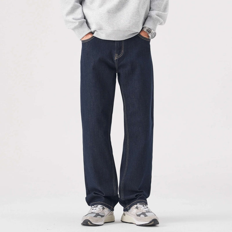 春夏新款原色丹寧彈力直筒牛仔褲男美式潮牌寬松休閑長褲