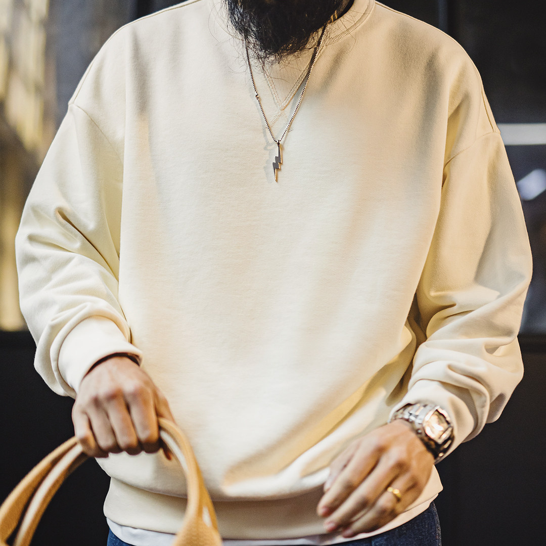 美式新疆棉衛衣紫色圓領套頭無帽外穿寬鬆長袖外套男款春