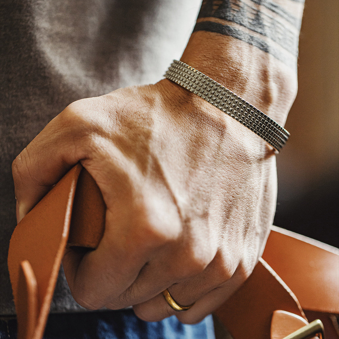 美式復古格瑞德紋半環式手鐲簡約開口白銅手環配飾品男女