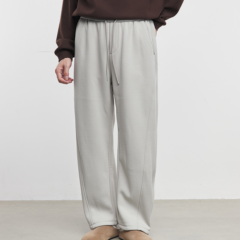 柔垂男裝寬鬆休閒加厚衛褲男秋冬垂感直筒運動褲純色長褲