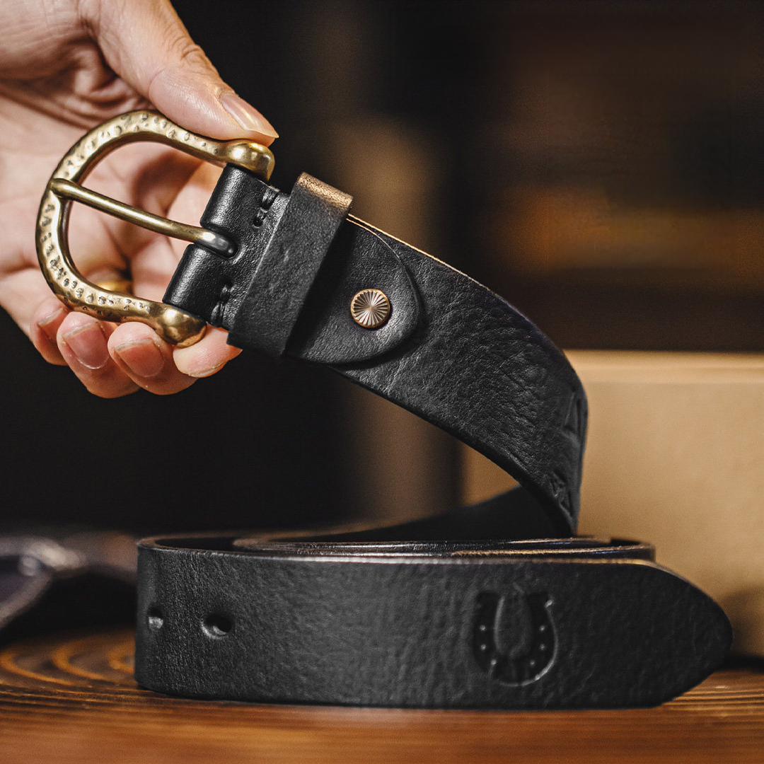 美式復古黃銅釦頭皮帶頭層牛皮腰帶單針真皮褲腰帶男款