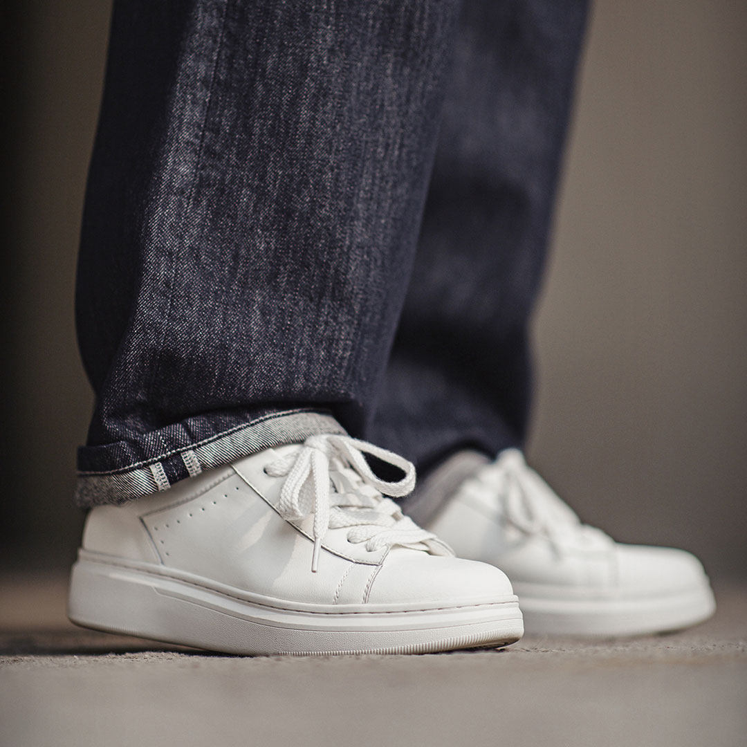 美式百搭厚底小白鞋增高白色板鞋圓頭經典休閒鞋子男款