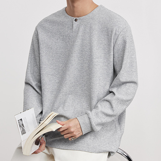 時尚極簡260g亨利領衛衣男春秋季2026新款長袖T恤打底衫上衣