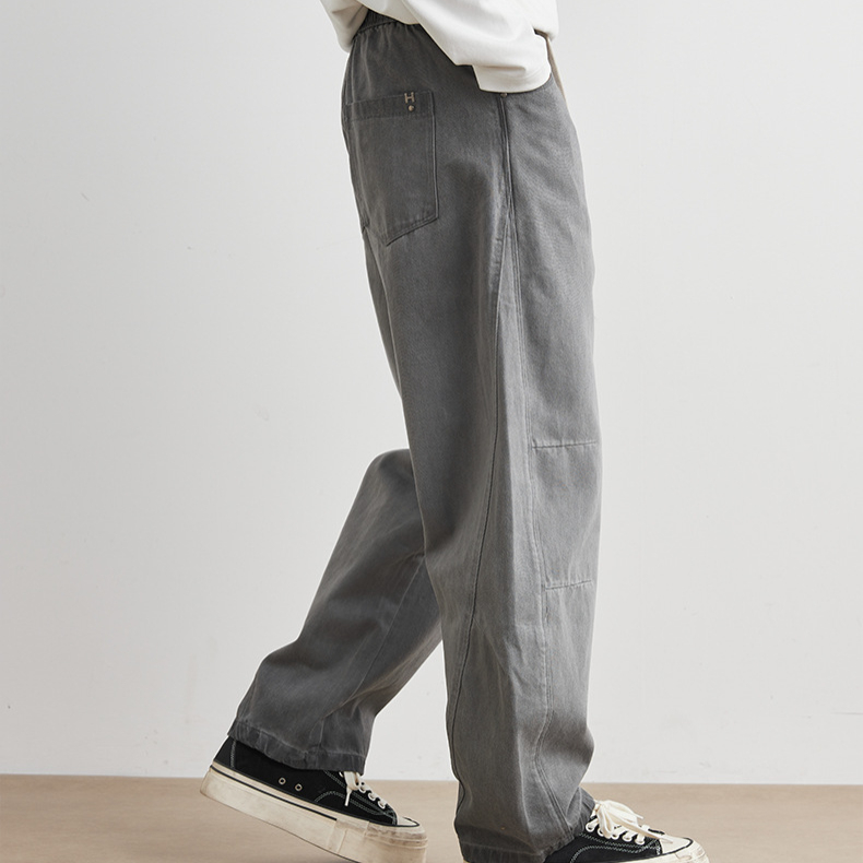 水洗彎刀休閒褲男士春秋季2025新款寬鬆直筒抽繩闊腿褲子
