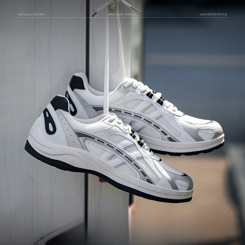 金屬銀復古慢跑鞋男2026新款夏季透氣網面輕便百搭運動休閒鞋