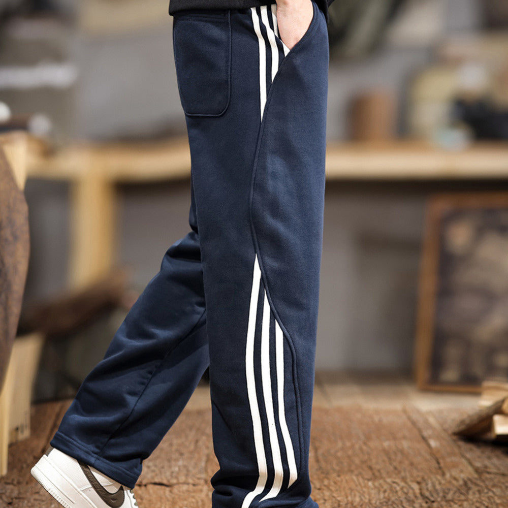 秋冬新款美式復古潮流側條紋休閑褲男寬松直筒運動褲百搭情侶長褲