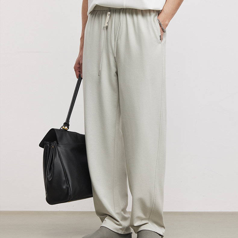 軟糯垂墜抽繩休閒褲男夏季鬆緊腰寬鬆直筒透氣親膚通勤闊腿褲