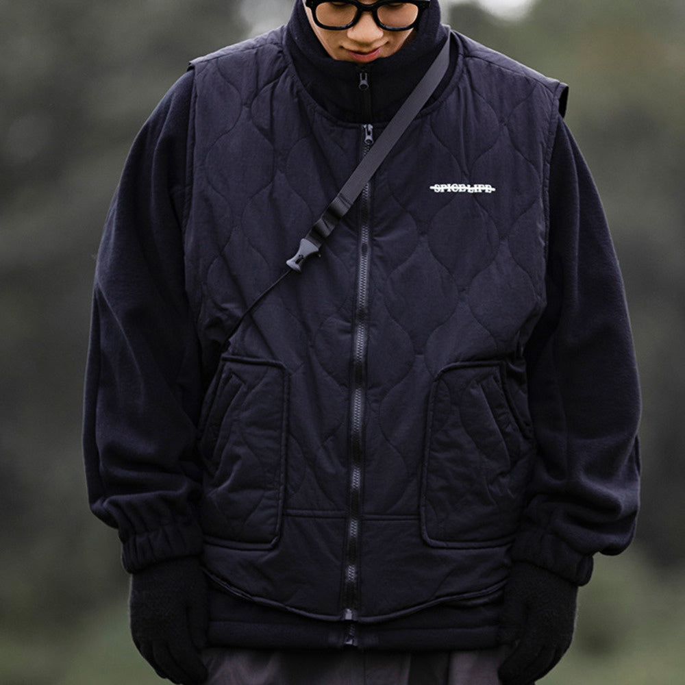 兩件套搖粒絨外套男冬季寬松可拆卸馬甲薄款立領棉衣潮