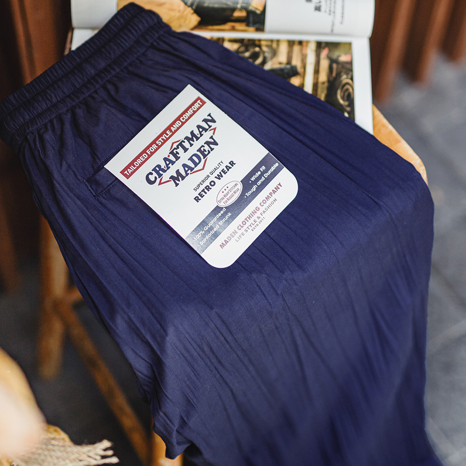 日系褶皺休閒坐禪褲藏青色輕薄款透氣抽繩垂感長褲子男夏