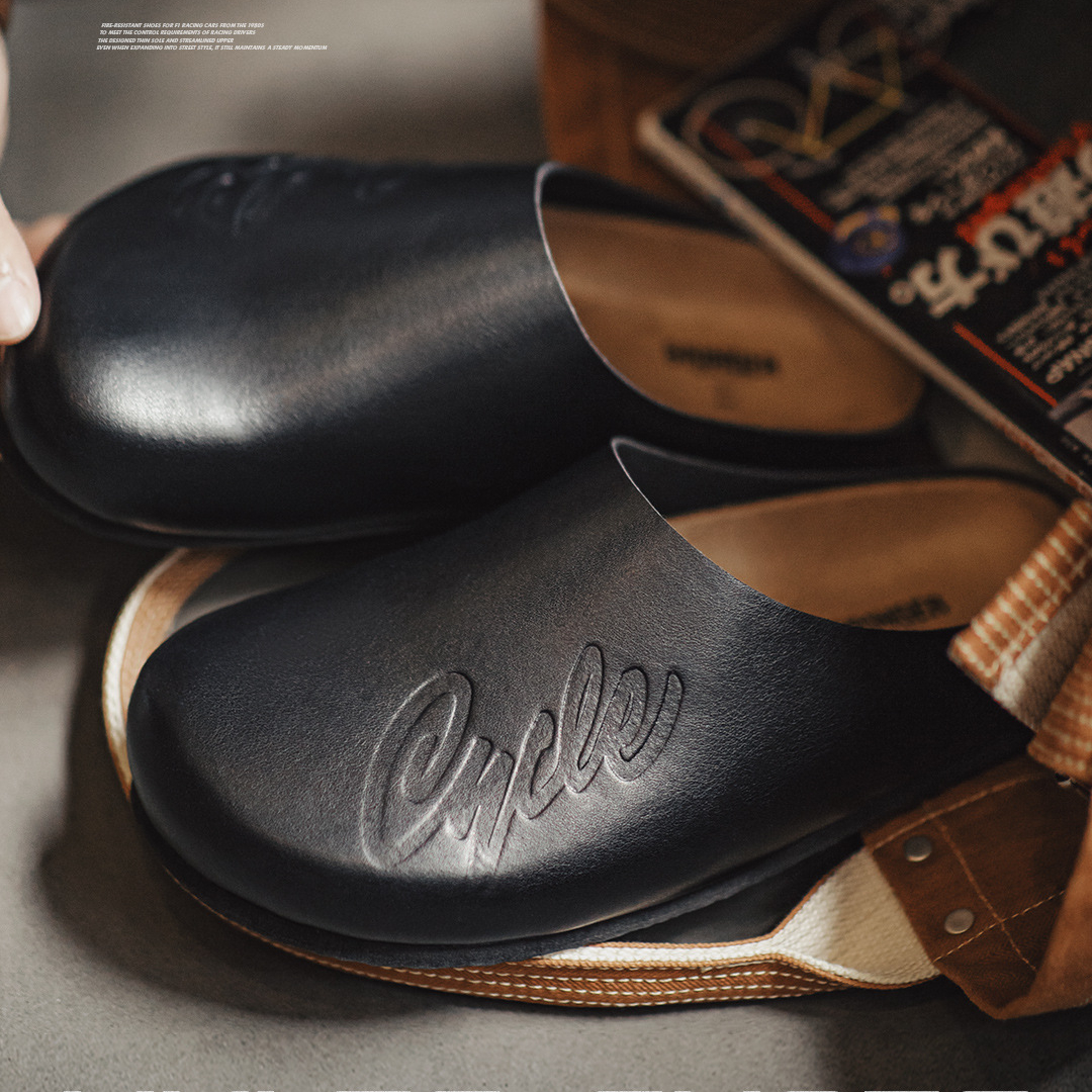 夏季新款男士穆勒鞋極簡包頭半拖老錢風一腳蹬休閒軟木底拖鞋