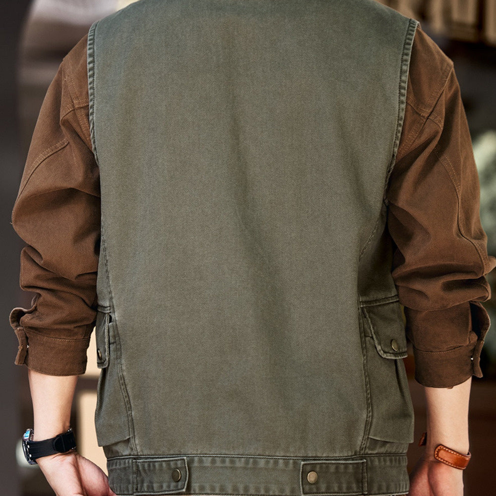 美式復古戶外馬甲男秋季潮牌寬松戰術口袋坎肩工裝釣魚外套