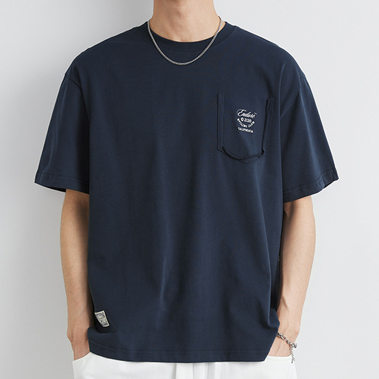 250g重磅美式復古英文刺繡短袖t恤男夏季新款寬鬆上衣潮