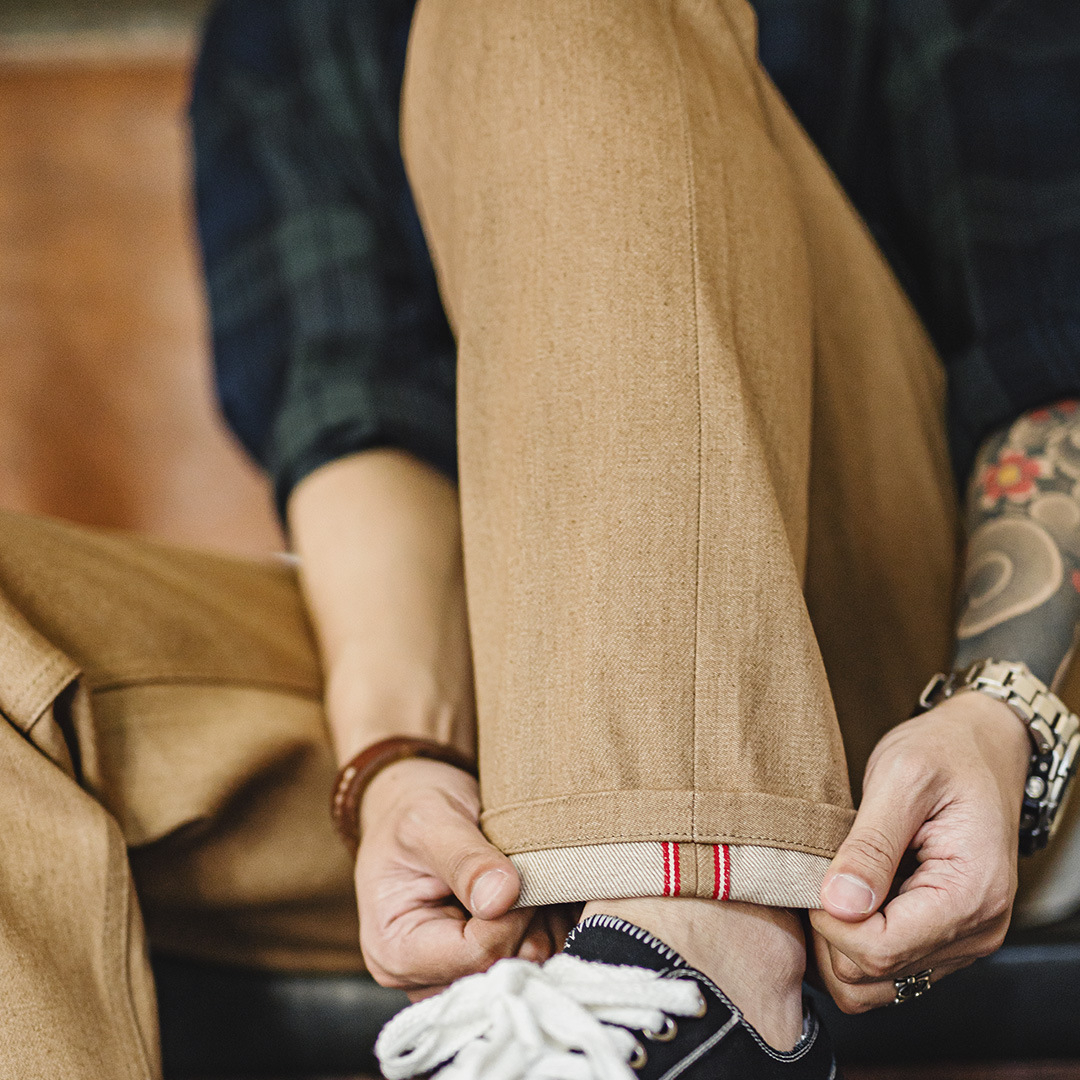 美式復古西部牛仔褲卡其棕色直筒黃石赤耳原牛休閒褲男秋