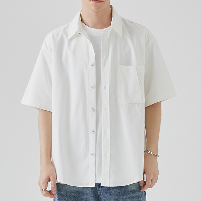 夏季男士短袖襯衫高級感莫代爾寬鬆休閒翻領襯衣百搭上衣