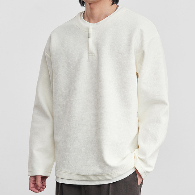 假兩件純色寬鬆長袖T恤男春秋季2026新款休閒百搭打底衫上衣