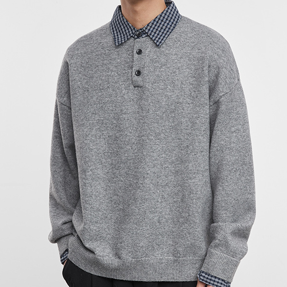 格领620G重磅混纺拼色翻领毛衣男冬季美式保暖宽松时尚潮