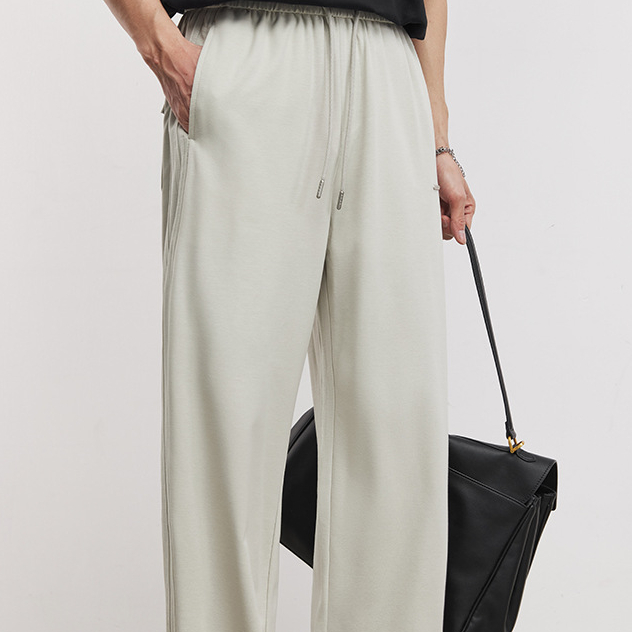 液氨貴族豎條燈籠褲男夏季輕感垂墜寬鬆休閒通勤直筒闊腿褲