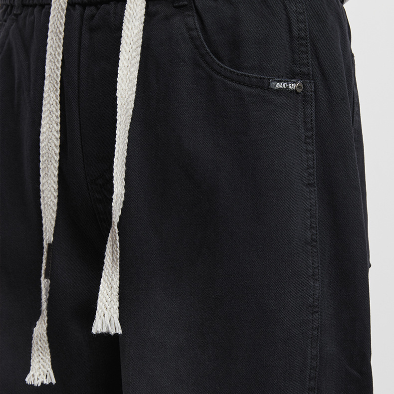 簡韻美式牛仔褲男秋冬季2025新款新款闊腿彎刀褲黑色褲子