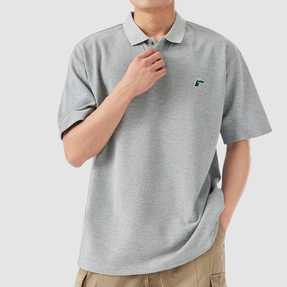 高端美式polo衫短袖男夏季寬松ins潮牌肌理感翻領T恤