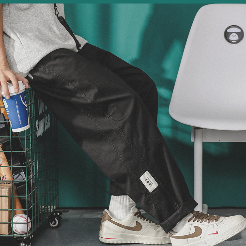 cityboy寬松直筒工裝褲男潮流百搭休閑長褲復古九分運動褲子