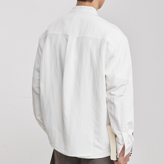 亞麻中式立領休閒襯衫男春季微闊純色休閒簡約百搭長袖上衣