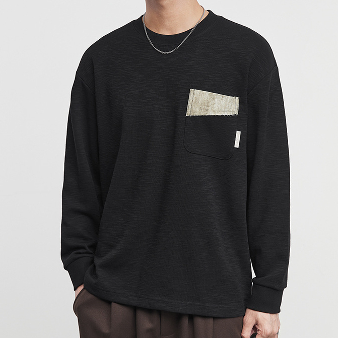 簡棱口袋撞色圓領衛衣男秋季新款潮流寬鬆百搭長袖上衣潮