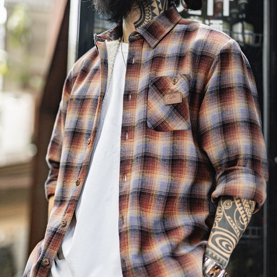 美式復古格子加絨襯衫外套搖粒絨保暖疊穿格紋襯衣男秋冬