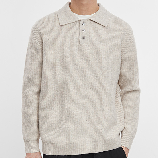 雅襟流光復古潮牌純色POLO領針織衫男秋季寬鬆套頭毛衣男