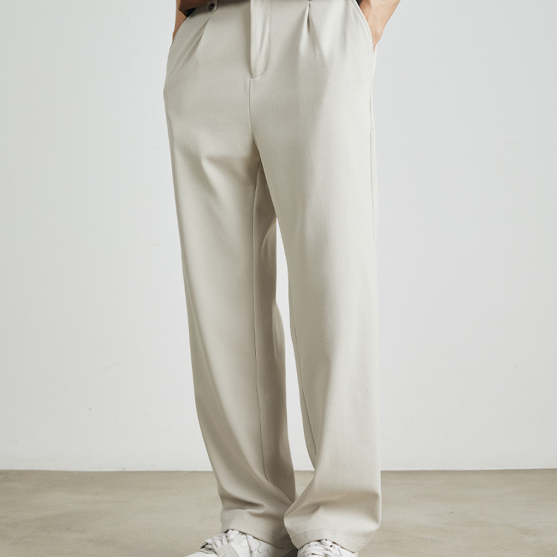 闊腿百搭休閒褲男春夏新款垂感絲滑冰絲寬鬆直筒長褲子男
