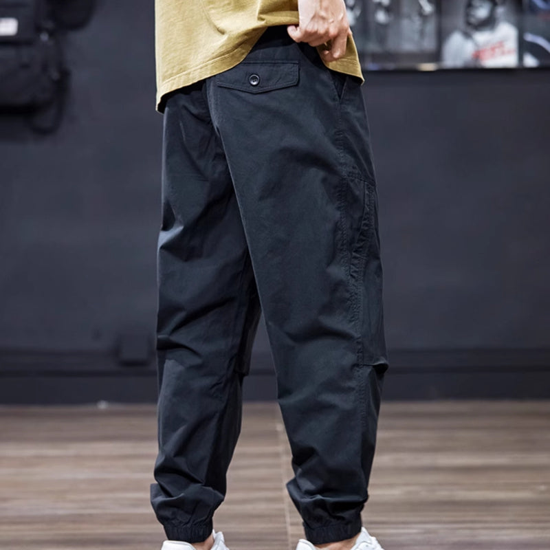 夏季休閑褲男士束腳褲寬松垂感錐形褲工裝長褲男裝傘兵美式褲子
