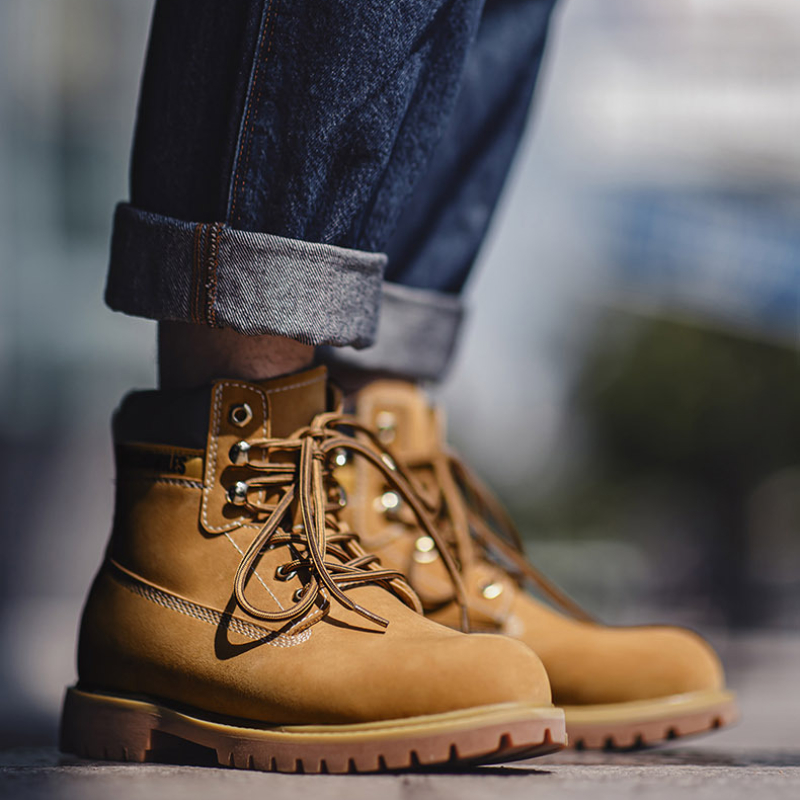 秋季新款美式大黃靴男休閑中幫馬丁靴戶外登山靴復古工裝靴子