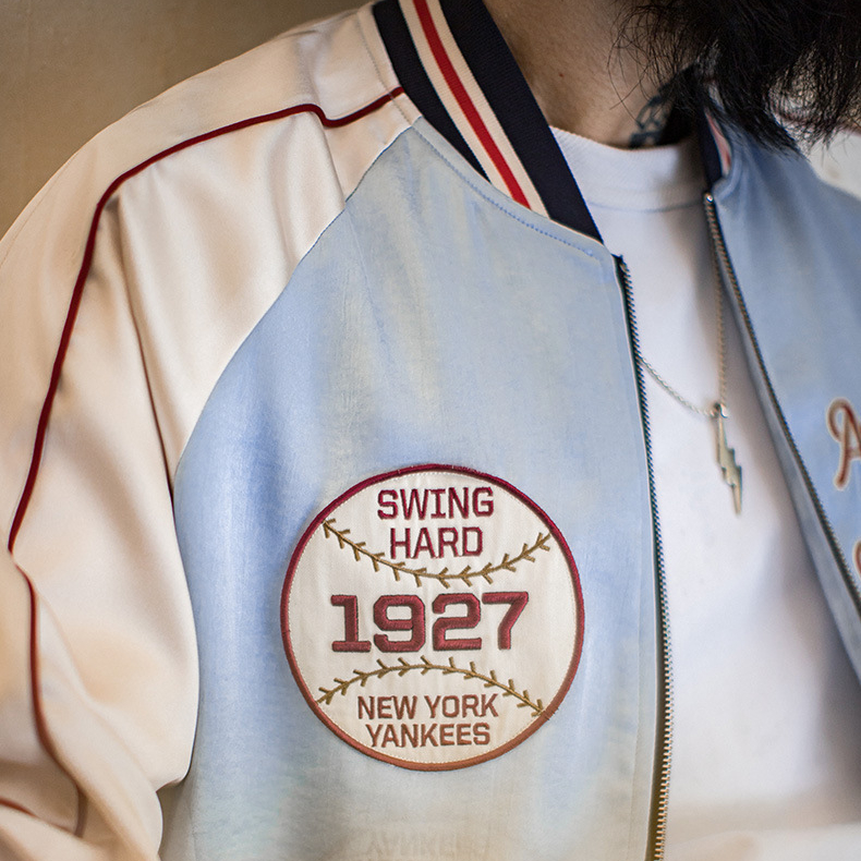 美式復古刺繡橫須賀棒球服夾克拼接痞帥緞面外套短款男秋