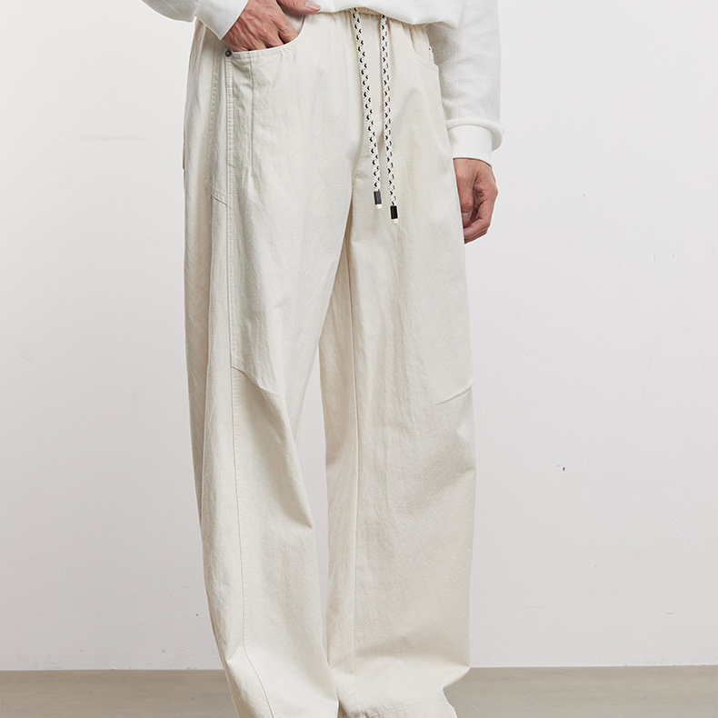 220g萊賽爾小彎刀休閒褲男春季純色寬鬆簡約百搭通勤直筒褲