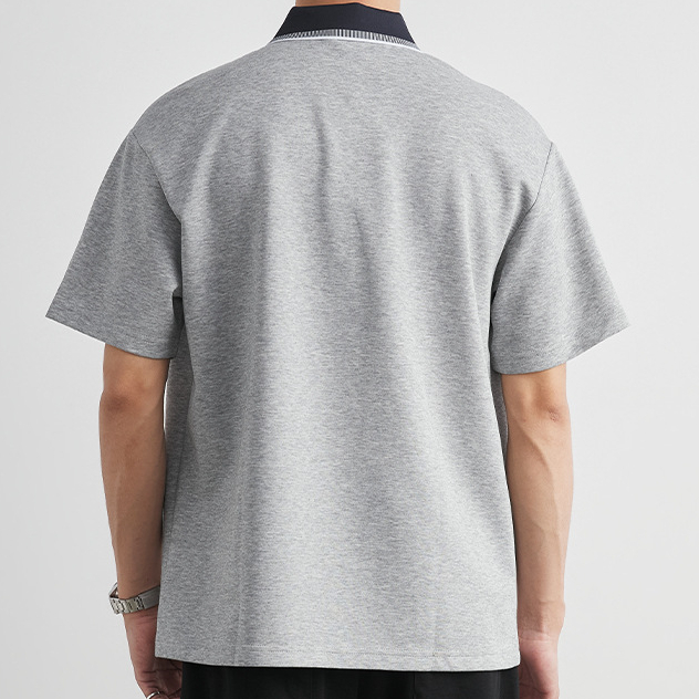 撞色領小狗刺繡Polo衫男夏季翻領寬鬆落肩短袖休閒通勤T恤