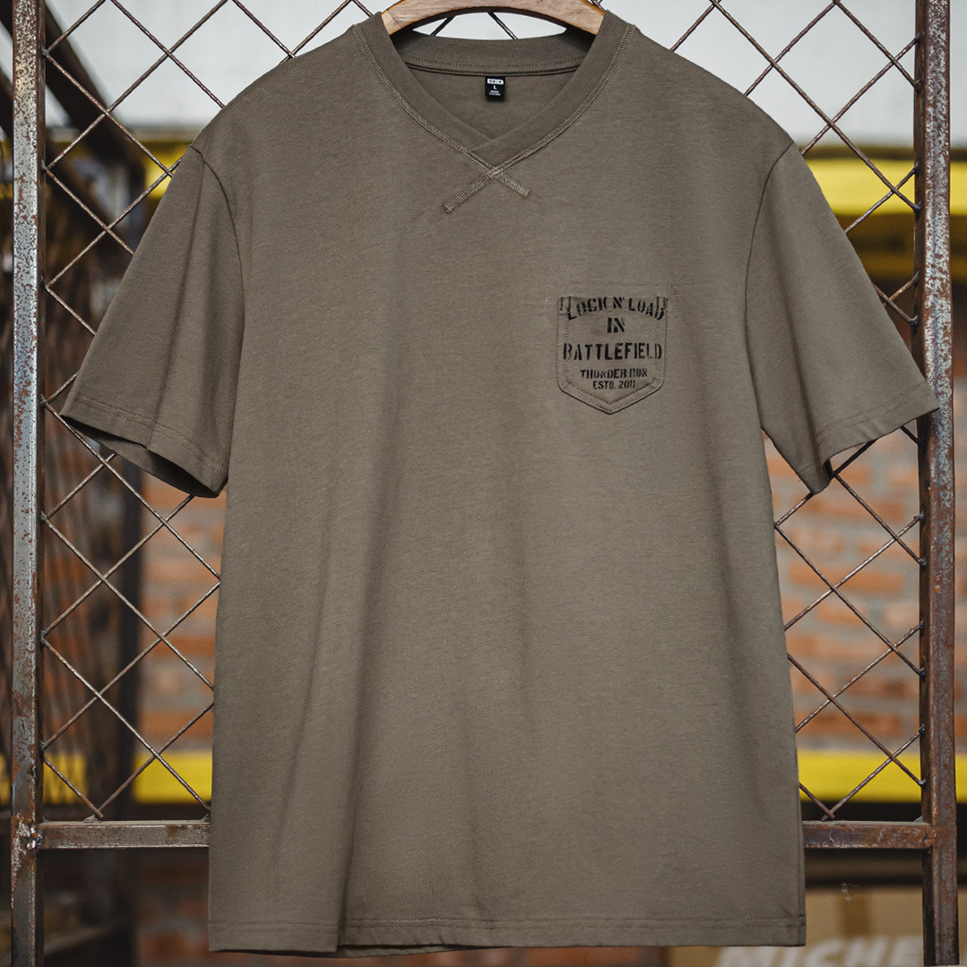 美式復古軍事風口袋T恤螺紋領口體能訓練硬漢短袖男夏季