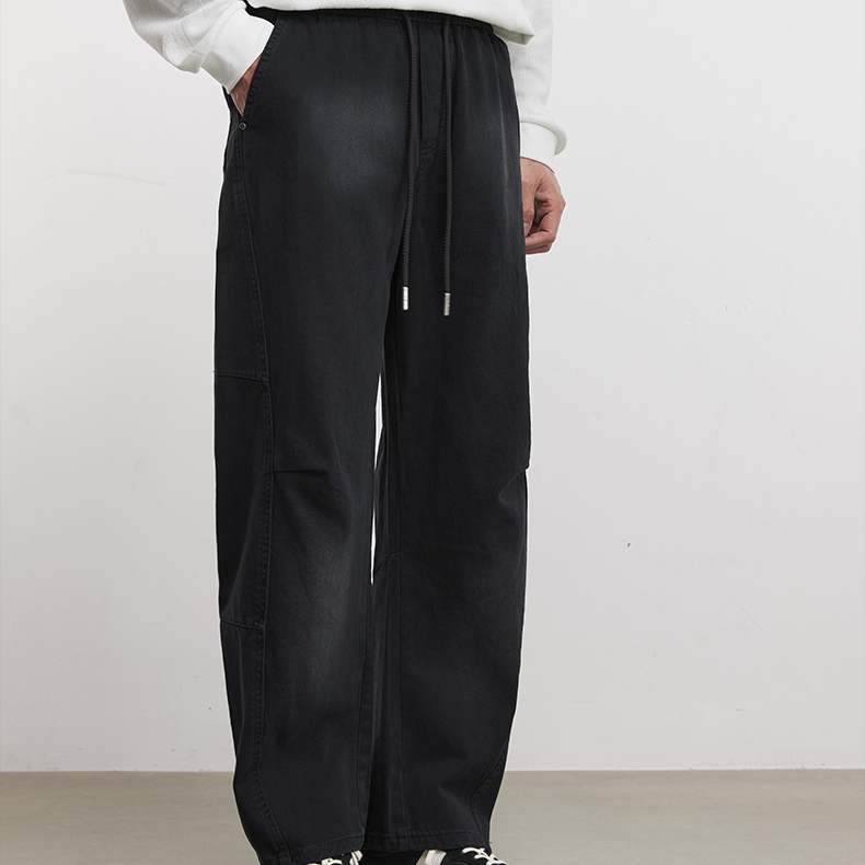 280g純棉休閒直筒褲男春季寬鬆立體裁剪舒適美式彎刀傘兵褲