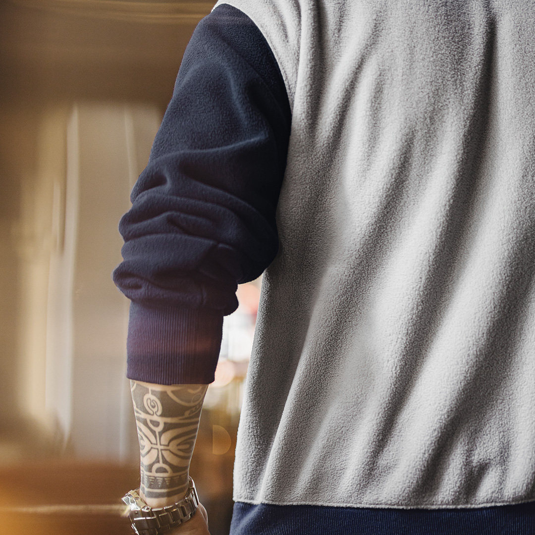 美式搖粒絨半開襟衛衣學院風polo領撞色套頭保暖外套男秋