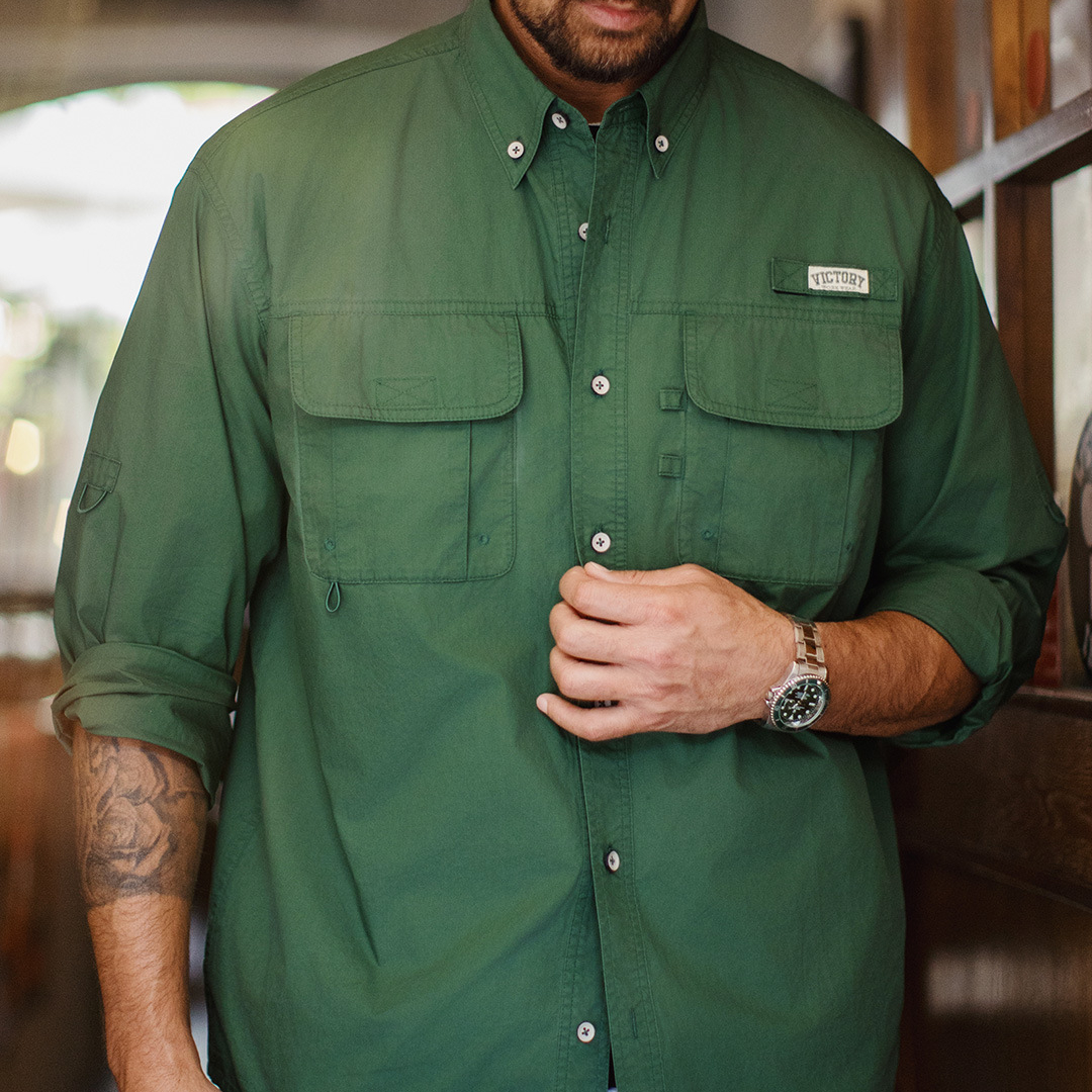美式復古多口袋襯衫外套綠色純棉疊穿長袖襯衣薄款男夏秋