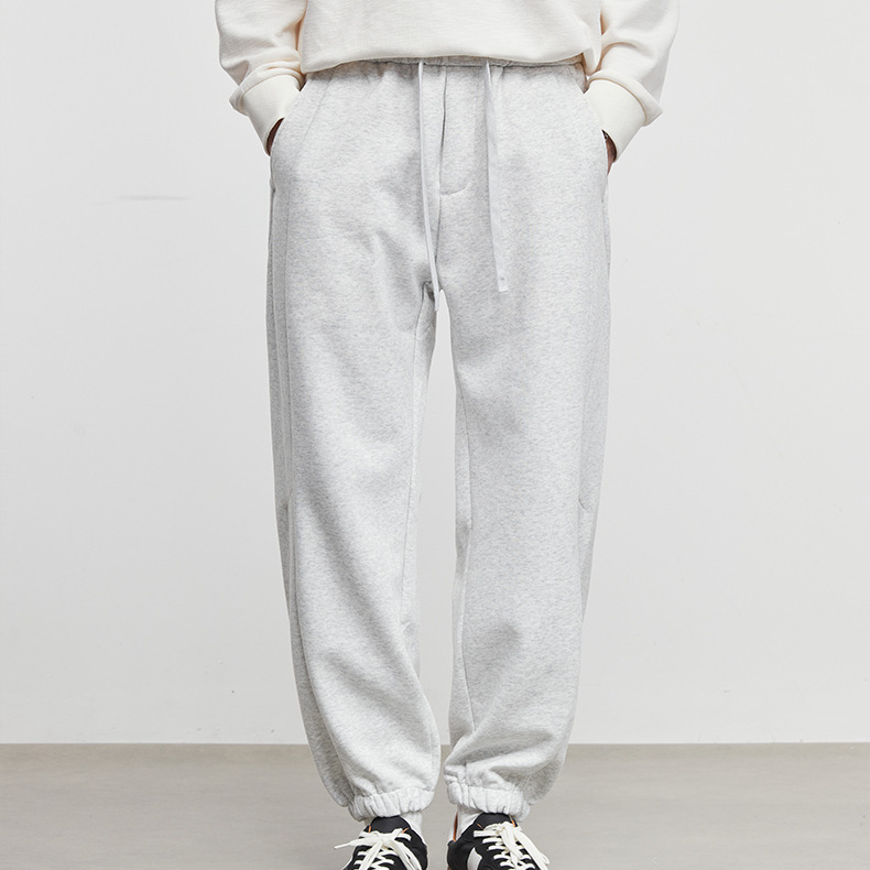 男裝素裁秋冬簡約抽繩束腳衛褲男寬鬆休閒運動風針織長褲