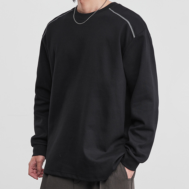 美式黑色長袖T恤2026年春季男款潮牌拉鍊設計感圓領內搭打底